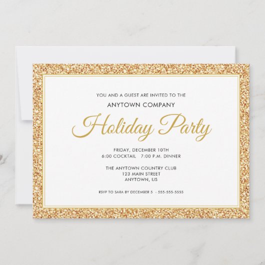 金ゴールドフェイクグリッター |休日企業のパーティー 招待状 (正面)