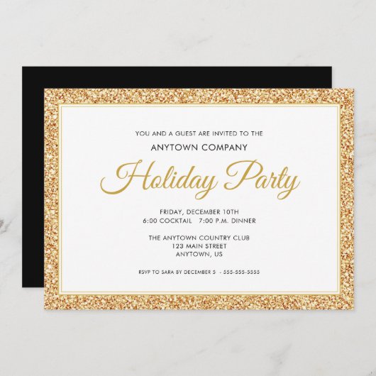 金ゴールドフェイクグリッター |休日企業のパーティー 招待状 (正面/裏面)
