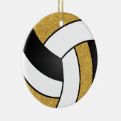 金ゴールドフェイクグリッター、白と黒のバレーボール セラミックオーナメント (右)