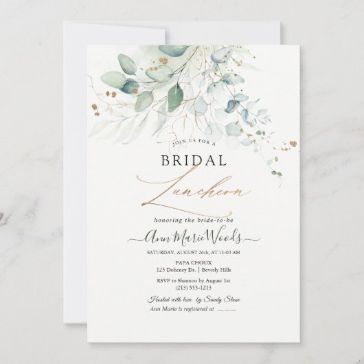 金ゴールドフェイクグリーンウォーター色ユーカリプトゥスルンチョン 招待状 (正面)