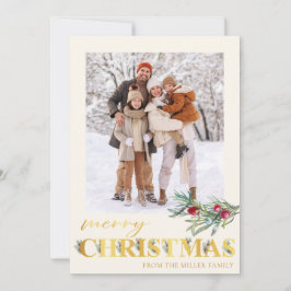 金ゴールドフェイクグリーンメリークリスマスホリデーフォトカード シーズンカード