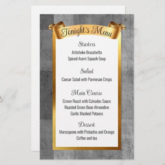 金ゴールドフェイクケータリングクリスマスのディナーメニュー 便箋 (正面/裏面)