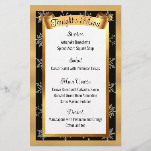 金ゴールドフェイクケータリングクリスマスのディナーメニュー 便箋 (正面)