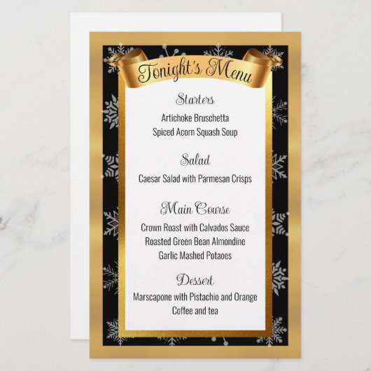 金ゴールドフェイクケータリングクリスマスのディナーメニュー 便箋 (正面/裏面)