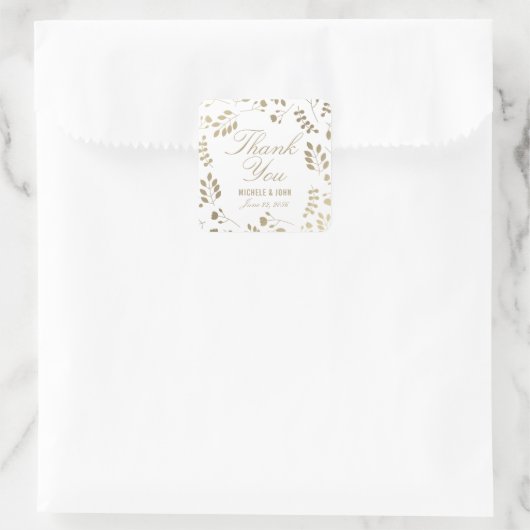 金ゴールドフェイクシック植物学ありがとう好意ステッカー スクエアシール (バッグ)