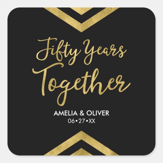 金ゴールドフェイクシボロン50周年結婚パーティー スクエアシール (正面)