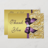 金ゴールドフェイクシーキンズダイヤモンズパープルボウサンキュー サンキューカード (正面/裏面)