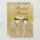 金ゴールドフェイクシークインとボウブライダルシャワー 招待状 (正面/裏面)