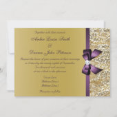 金ゴールドフェイクシークインパープルボウ結婚ズ 招待状 (裏面)