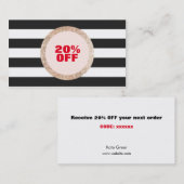 金ゴールドフェイクシークイン白黒クーポストライプのン2 割引カード (正面/裏面)