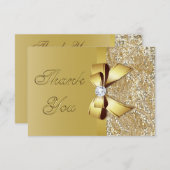 金ゴールドフェイクシークンズボー結婚ダイヤモンド サンキューカード (正面/裏面)