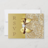 金ゴールドフェイクシーケンズとボウRSVP 出欠カード (正面)