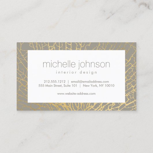 金ゴールドフェイクシーファンパターンインテリアデザイナーグレー 名刺 (裏面)