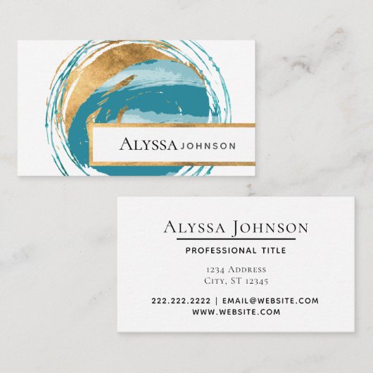金ゴールドフェイクシールブルーグリーンアースグローブ 名刺 (正面/裏面)