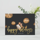 金ゴールドフェイクスクリプトハッピーホリデーズクリスマスフォト シーズンカード (スタンド正面)