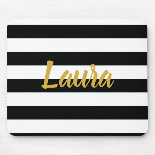 金ゴールドフェイクスクリプト(白黒) ストライプ マウスパッド (正面)