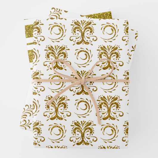 金ゴールドフェイクストライプグリッターとフローズ ラッピングペーパーシート (インサイチュ)