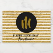 金ゴールドフェイクストライプグリッターミモノグラムのニ スパークリングワインラベル (シングルラベル)