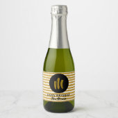 金ゴールドフェイクストライプグリッターミモノグラムのニ スパークリングワインラベル (正面)