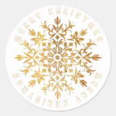 金ゴールドフェイクスノーフレークエレガントクリスマス ラウンドシール (正面)
