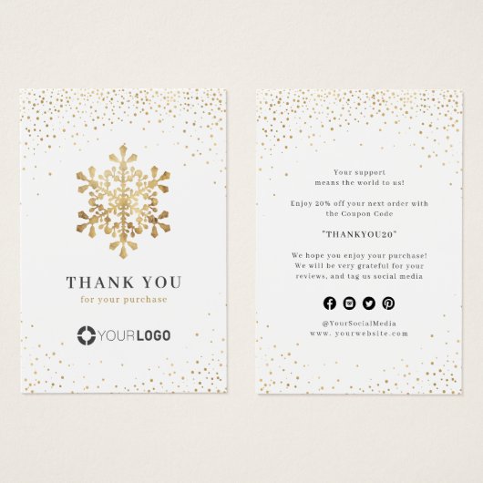 金ゴールドフェイクスノーフレーククリスマスサンキュー (正面&裏面)