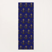 金ゴールドフェイクスパークルいかりパターンネイビーモノグラム ヨガマット (裏面)