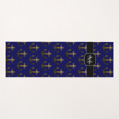 金ゴールドフェイクスパークルいかりパターンネイビーモノグラム ヨガマット (正面(横))