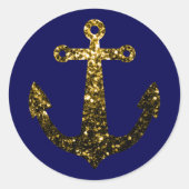 金ゴールドフェイクスパークルグリッターいかりネイビーブルー ラウンドシール (正面)