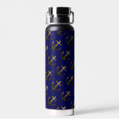 金ゴールドフェイクスパークルグリッターいかりパターンモノグラム ウォーターボトル (背面)