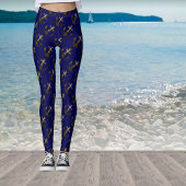 金ゴールドフェイクスパークルグリッターいかり模様ネイビーブルー レギンス