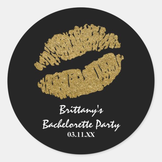 金ゴールドフェイクスパークルリップキスパーティー好意ステッカー ラウンドシール (正面)