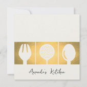 金ゴールドフェイクスプーンフォーク料理級招待状テンプレート 招待状 (裏面)