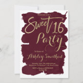 金ゴールドフェイクタイポグラフィブルゴーニュ水彩甘い16 招待状 (正面)