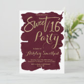 金ゴールドフェイクタイポグラフィブルゴーニュ水彩甘い16 招待状 (スタンド正面)