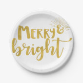 金ゴールドフェイクタイポグラフィメリーと明るいクリスマス ペーパープレート (正面)