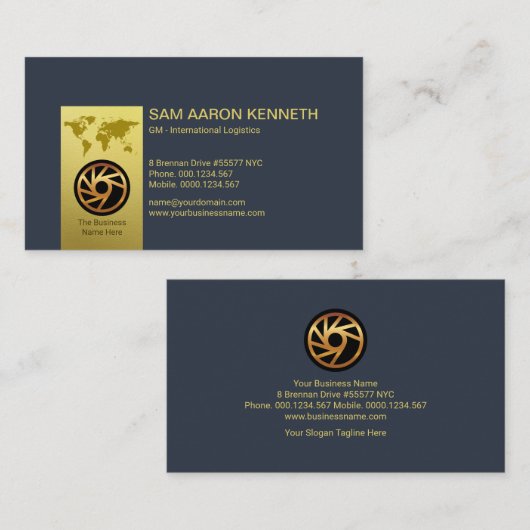 金ゴールドフェイクタエレガントブ（青） 名刺 (正面/裏面)