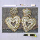 金ゴールドフェイクダイヤモンドがハート形状でイヤリング 薄葉紙 (クラフト)