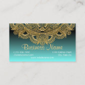 金ゴールドフェイクトレンディーマンダラモチーフonティール(緑がかった色)ブルーグリーン 名刺 (裏面)