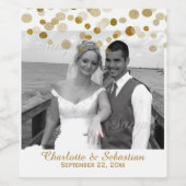 金ゴールドフェイクドットパーソナライズされたカスタムウェディング ワインラベル (シングルラベル)