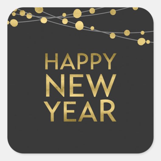金ゴールドフェイクハッピーニューイヤーライト スクエアシール (正面)