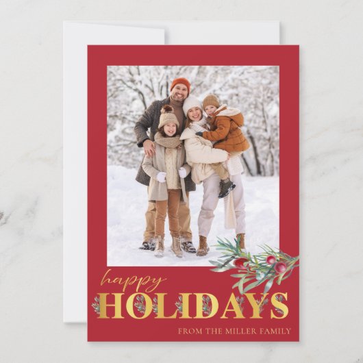 金ゴールドフェイクハッピーホリデイズホリデーフォトカード シーズンカード (正面)