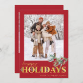 金ゴールドフェイクハッピーホリデイズホリデーフォトカード シーズンカード (正面/裏面)