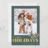 金ゴールドフェイクハッピーホリデイズホリデーフォトカード シーズンカード (正面)