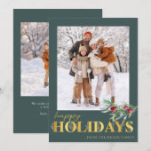 金ゴールドフェイクハッピーホリデイズホリデーフォトカード シーズンカード (正面/裏面)