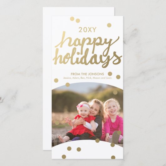 金ゴールドフェイクハッピーホリデーズ手書き8x4フォトカード シーズンカード (正面/裏面)