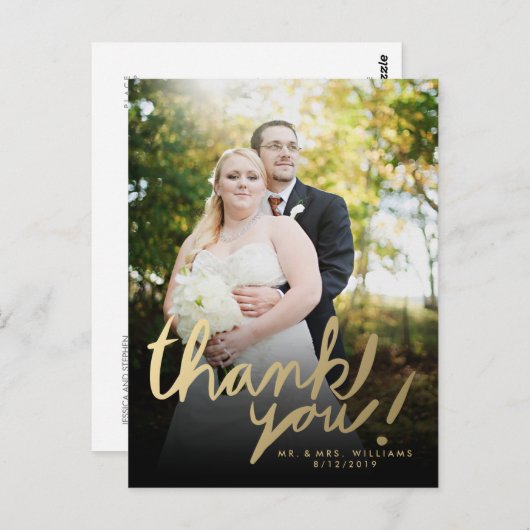 金ゴールドフェイクハンドスクリプト写真ありがとうはがき ポストカード (正面/裏面)