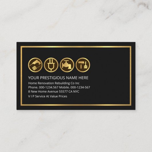 金ゴールドフェイクハンマーのホーム修理 名刺 (裏面)