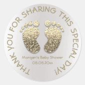 金ゴールドフェイクハート足ベビーシャワーお願いありがとう ラウンドシール (正面)