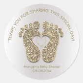 金ゴールドフェイクハート足ベビーシャワーお願いありがとう ラウンドシール (正面)