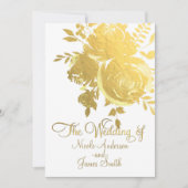 金ゴールドフェイクバラホイエレガントルモダンフローラ結婚ズ 招待状 (正面)